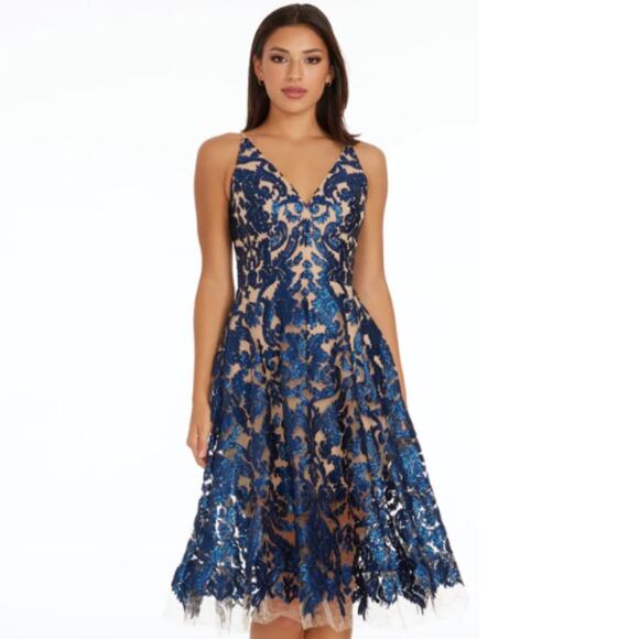 Dress the Population Blair Dress in Navy Nude Size Large - Picture 1 of 4